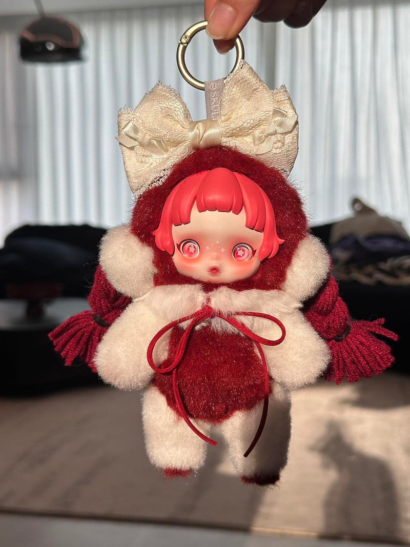 Red Snow Angel Skullpanda-Inspired Plush Keychain | Handmade Cute Gift