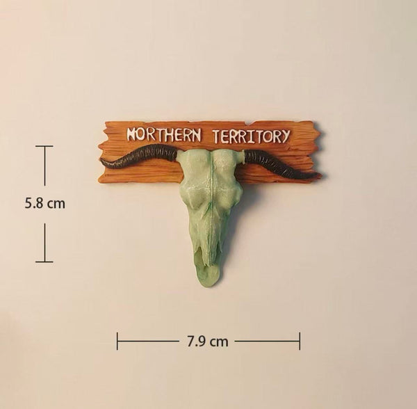 Australia Northern Territory Creative Bull Skull Travel Souvenir 3D Painted Folk Decorative Magnetic Refrigerator Magnet