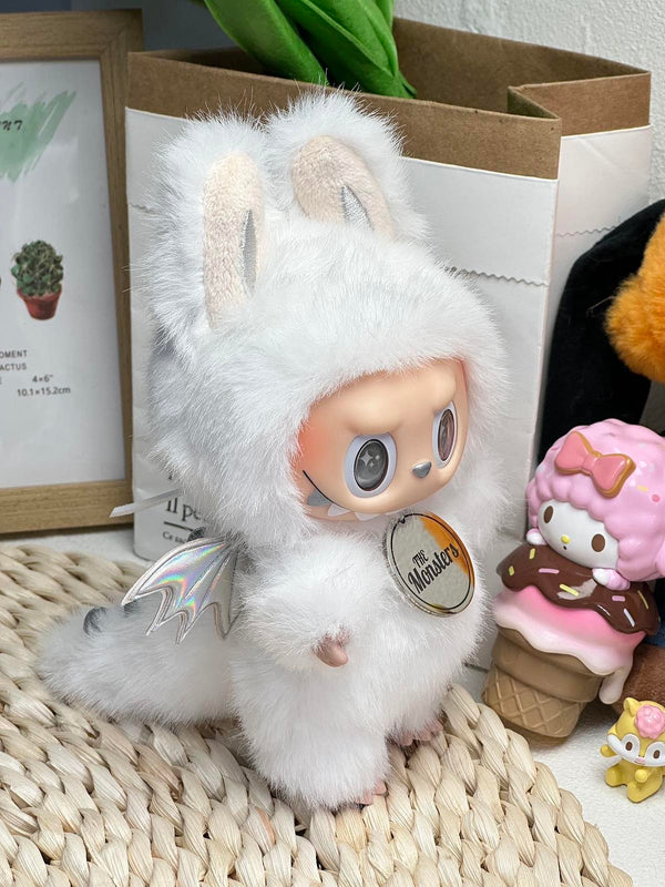 Angel-Inspired labubu – Handmade White Plush Doll with Silver Wings