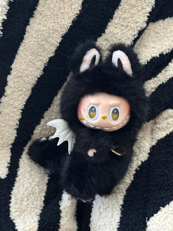 Black Angel Labubu – Handmade Plush Doll with Bat Wings