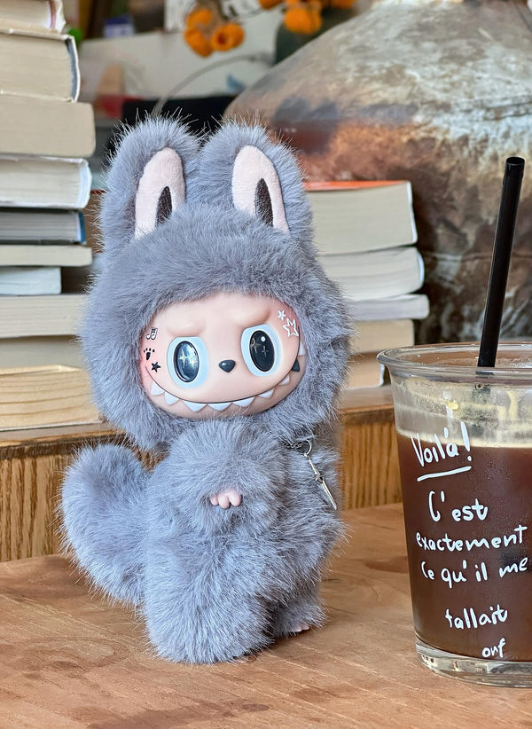Little Wolf Pup Labubu – Handmade Gray Plush Doll