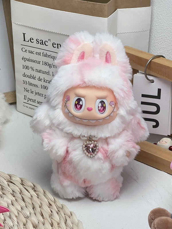 Pink & White Long-Tail Labubu – Handmade Plush Doll